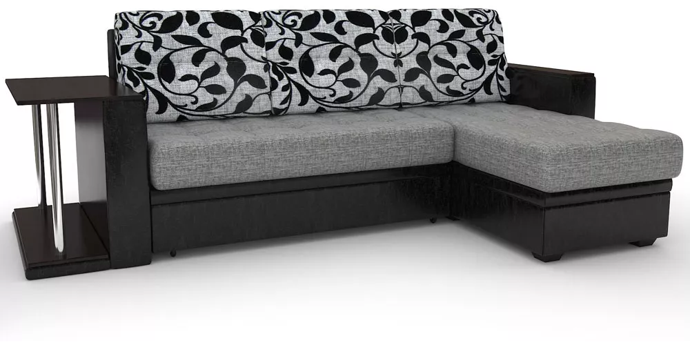 Угловой диван с подлокотниками Атланта-эконом Грей Флауэрс со столиком