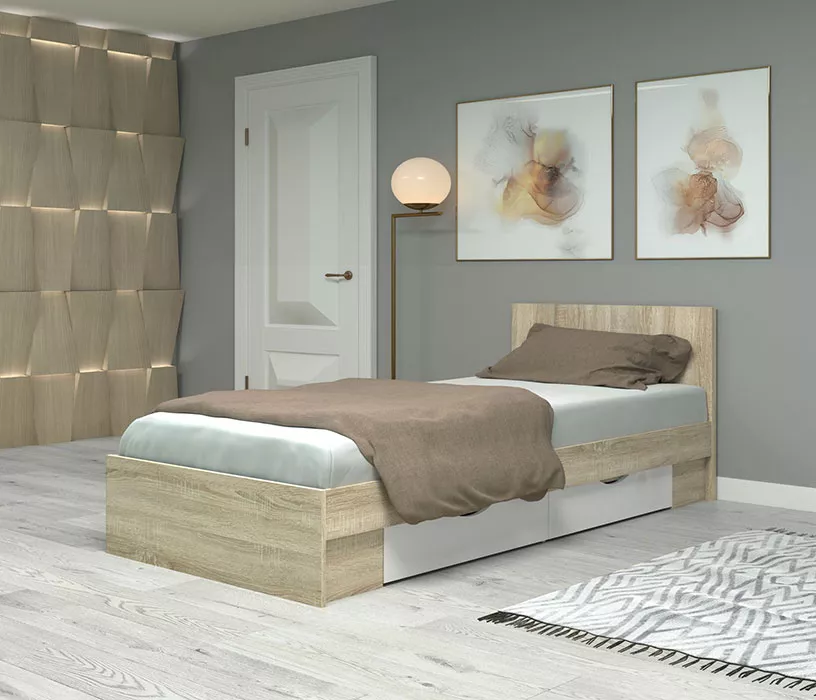 Кровать с ящиками для белья Фреш КРФР-1-Я 900 Дизайн-3