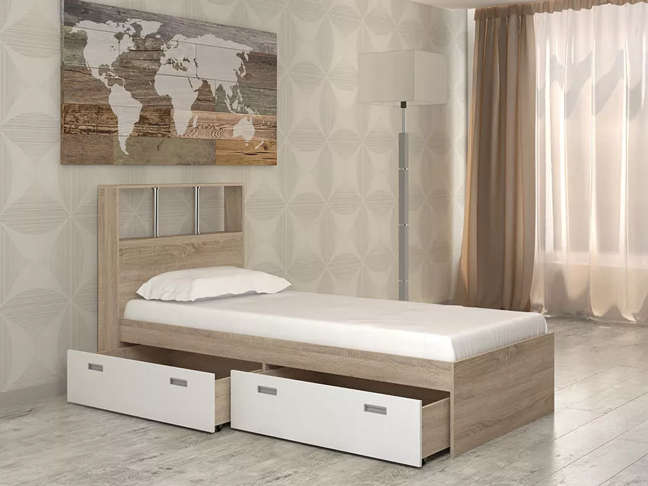 Кровать с ящиками для белья Бриз-6 (90) Дизайн-3