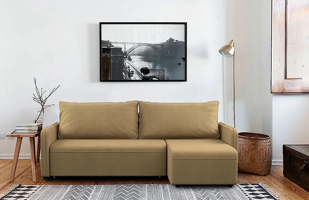 Угловой диван с независимым пружинным блоком Дюссельдорф Плюш Сахара