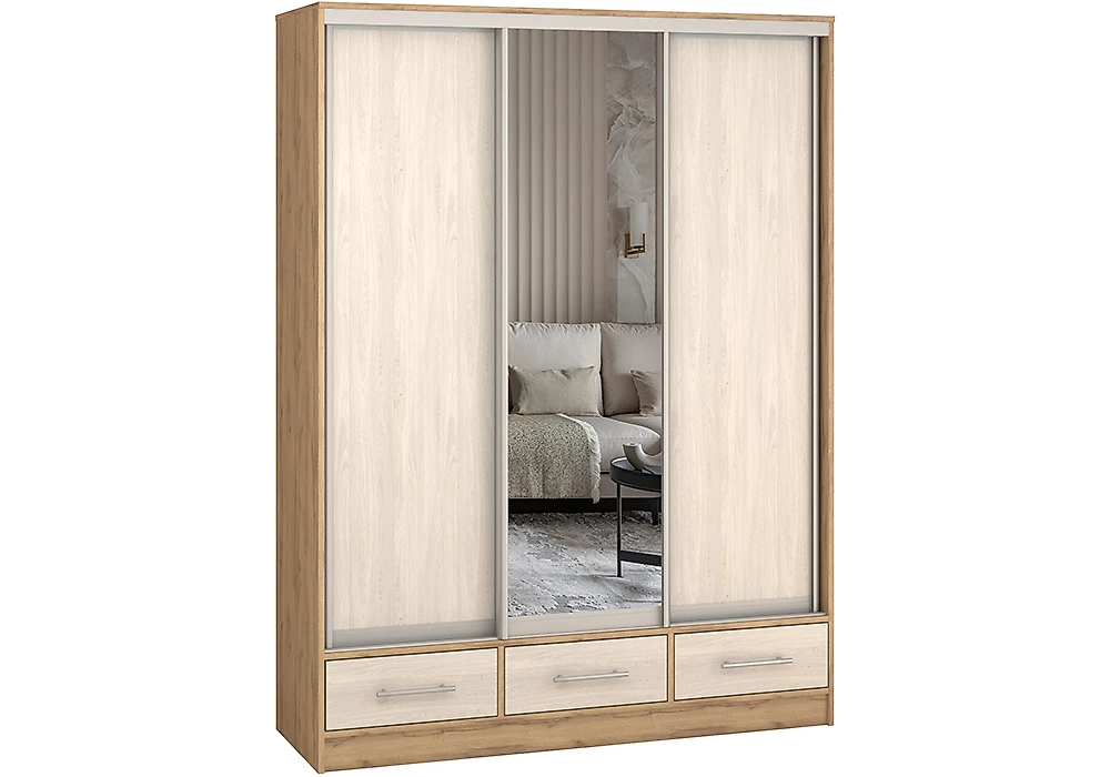 Шкаф в гостиную Версаль-150 ЛДСП-Зеркало-ЛДСП Дизайн-3