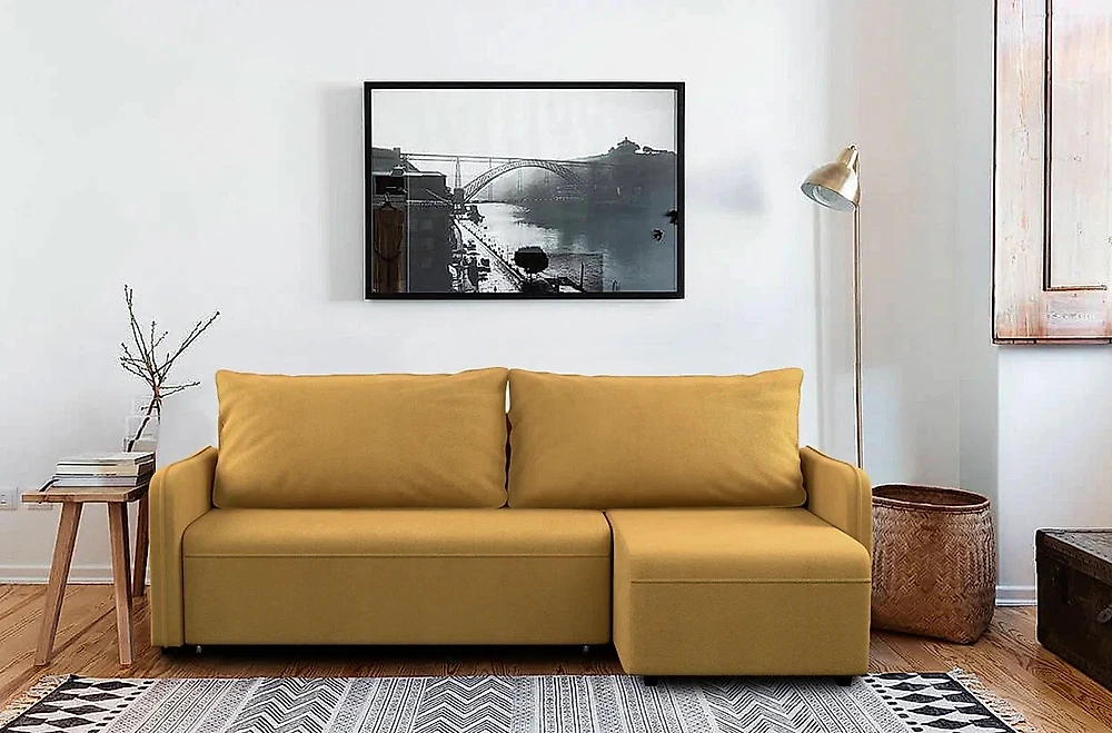 Угловой диван с независимым пружинным блоком Дюссельдорф Плюш Мастард