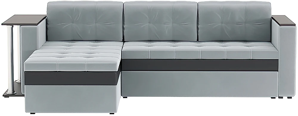 Угловой диван эконом класса Атланта Плюш Лайт Грей со столиком