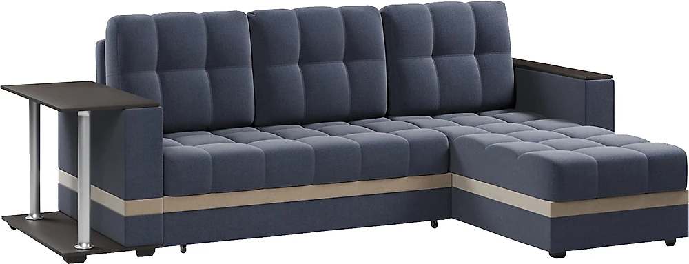 Узкий угловой диван Атланта Классик Блу со столиком